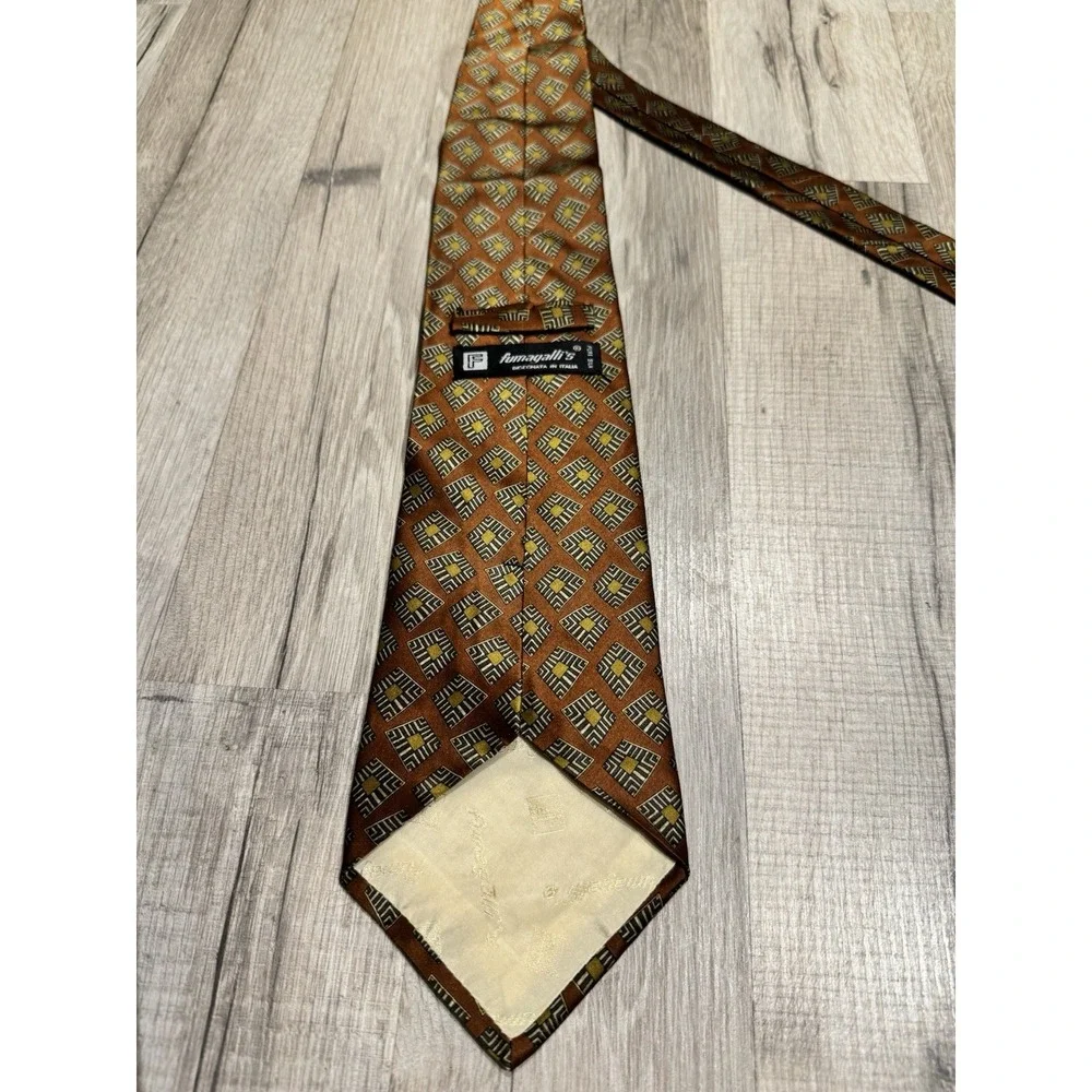 Vintage Fumagalli's 100% Silk Brown/Yellow/Black/White Geometric Made in Italy